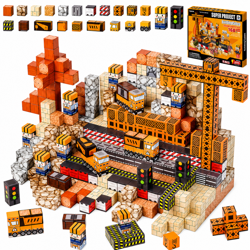 Klocki Magnetyczne 168 szt Plac Budowy 3D Magnesy 2cm Edukacyjne Prezent 3+