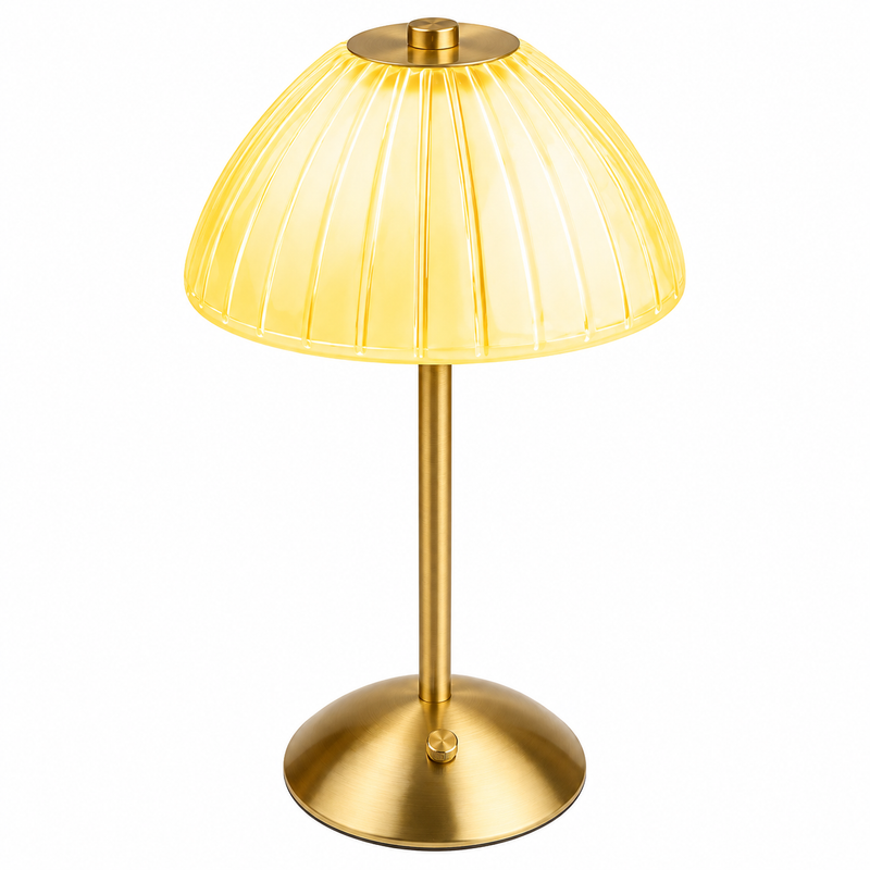 Złota lampka stołowa nocna LED USB bezprzewodowa plisowana 3 barwy retro