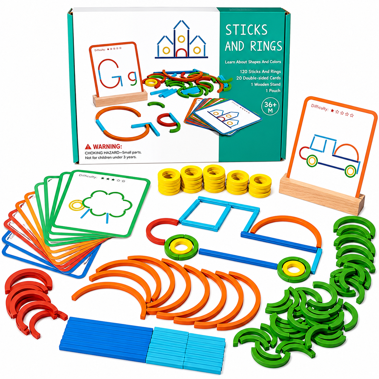 Układanka Montessori patyczki i kółka – STICKS AND RINGS 3+