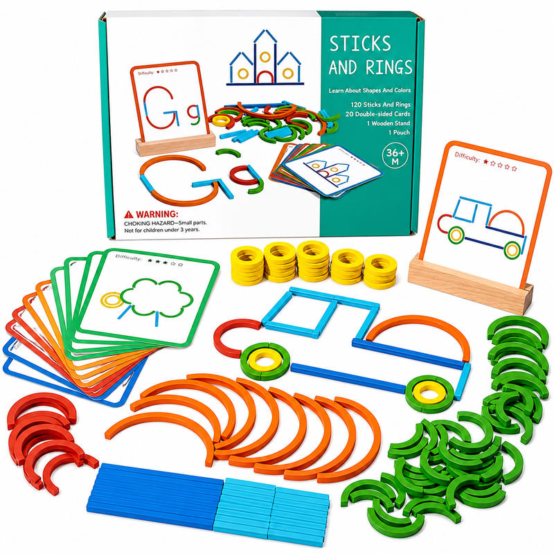 Układanka Montessori patyczki i kółka – STICKS AND RINGS 3+