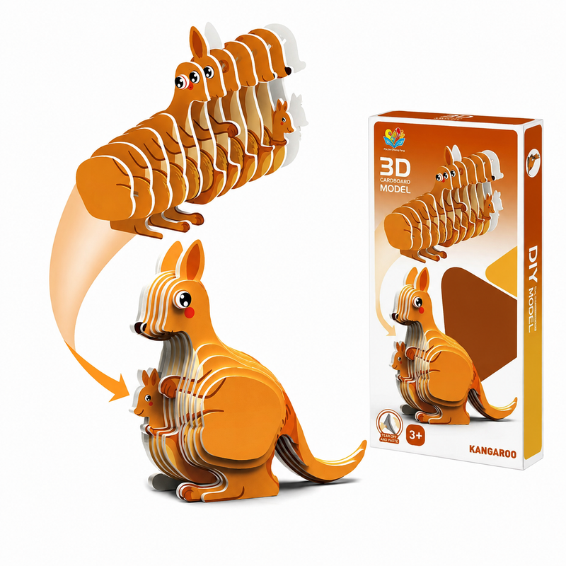 Kartonowe Puzzle 3D Kangur z Maluszkiem Model DIY Ozdoba Prezent Edu 3+