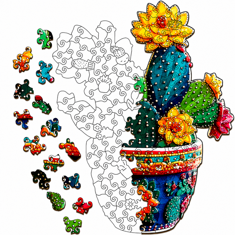 Drewniane Puzzle 3D Kaktus 105 el A4 w Pudełku Organizer Dekoracja Prezent