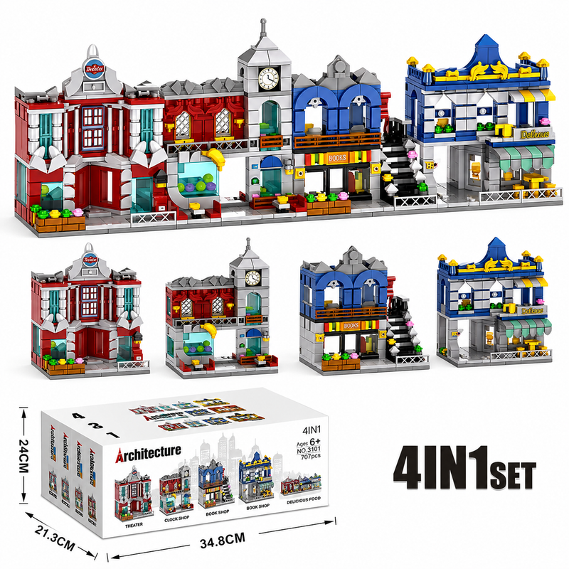 Architektura Klocki Mini Miasto Uliczka Handlowa 902 el. Zestaw 4w1 Prezent
