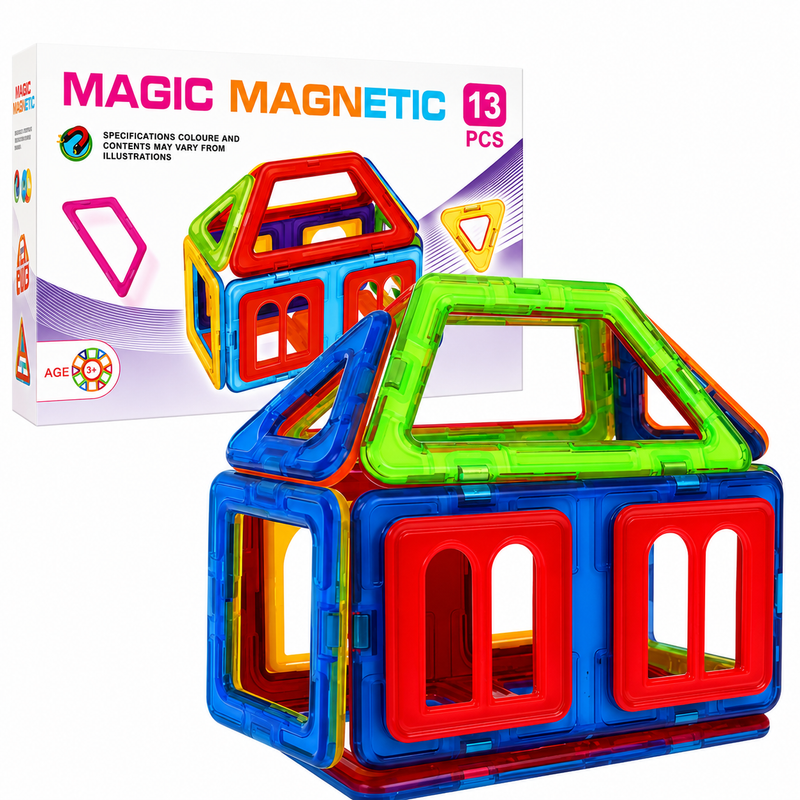 KLOCKI MAGNETYCZNE KONSTRUKCYJNE 3D 13el DOMEK ZESTAW EDUKACYJNY PREZENT 3+