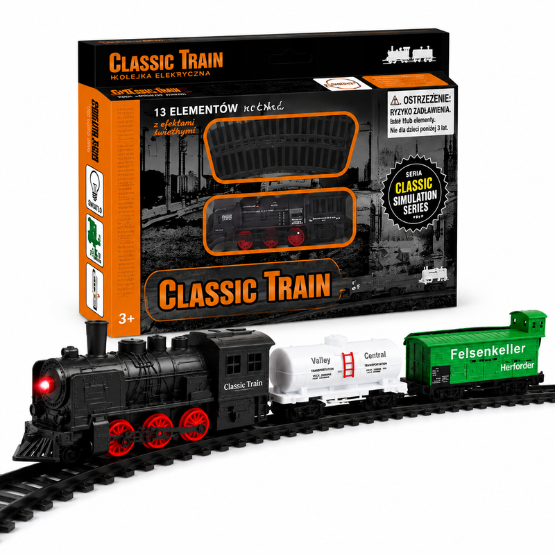 Kolejka Elektryczna Classic Train Pociąg + 2 Wagony + Tory 204 cm