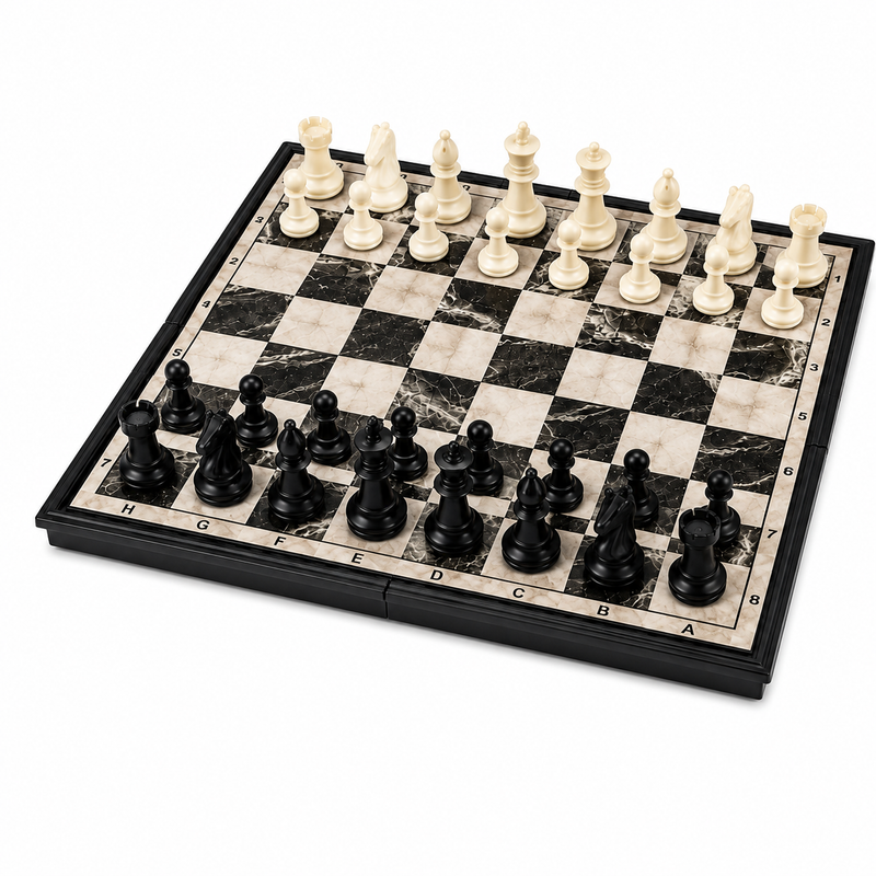 SZACHY MAGNETYCZNE PODRÓŻNE 18 × 18 CM – ELEGANCKA PLANSZA W STYLU MARMURU