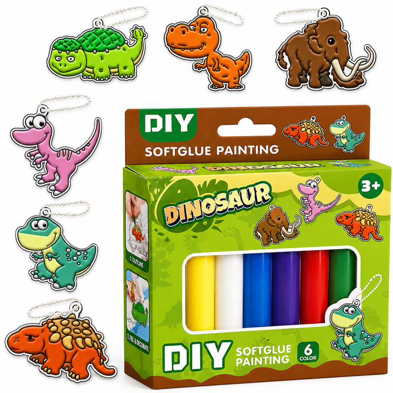 Witraże do Malowania Dinozaury Breloczki Zestaw Kreatywny DIY Żele 6szt