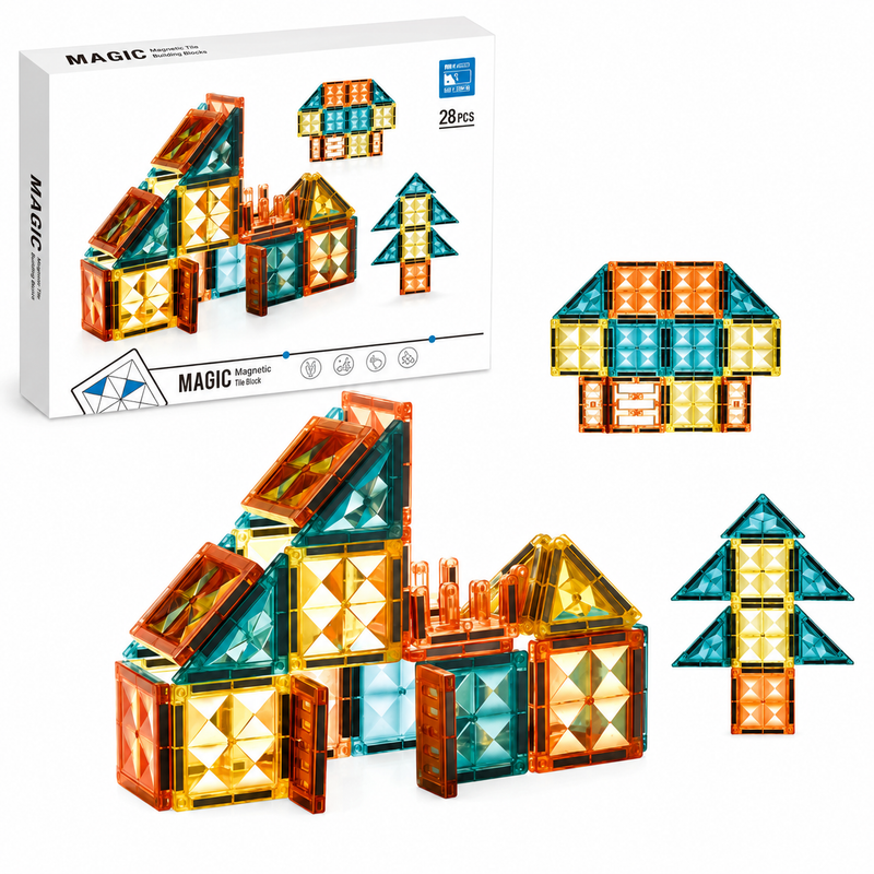 KLOCKI MAGNETYCZNE 3D EDUKACYJNE KONSTRUKCYJNE 28el Zestaw STEM PREZENT 3+