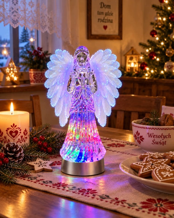 Anioł świąteczny LED 28 cm z wirującym śniegiem USB / baterie