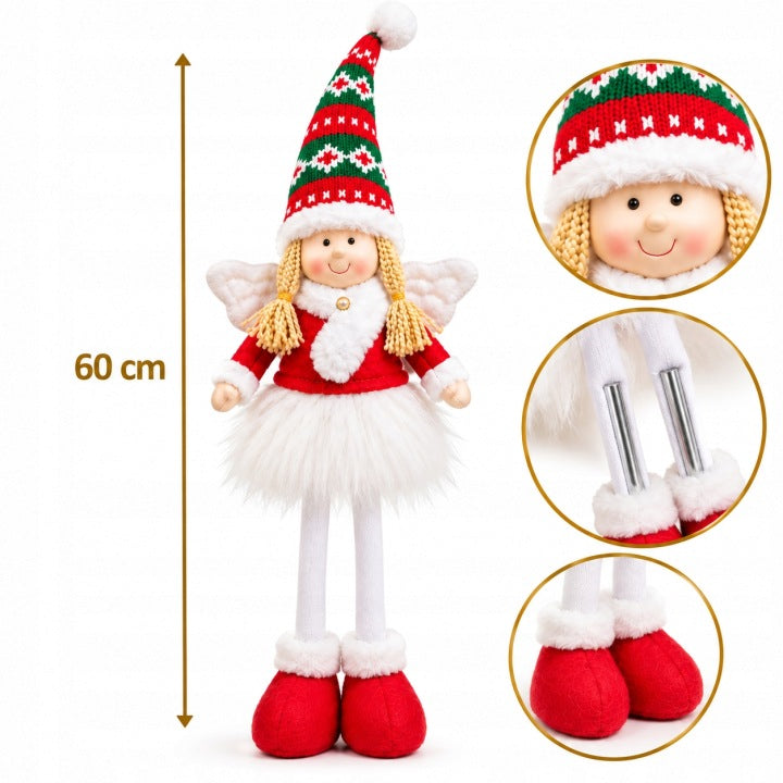 Aniołek świąteczny stojący 60 cm – długie nogi i jasne skrzydła
