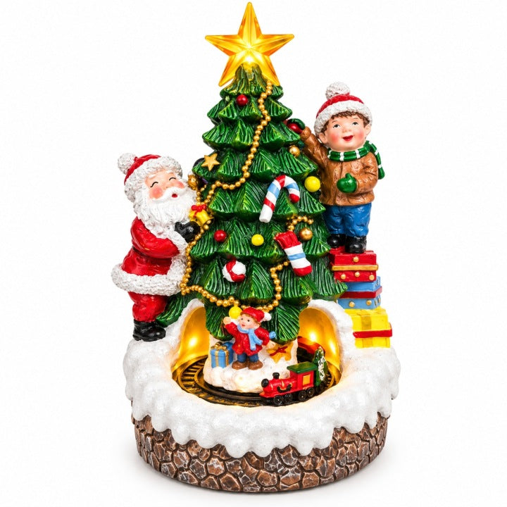 Choinka świąteczna LED 26 cm z ruchomym pociągiem i muzyką USB / baterie
