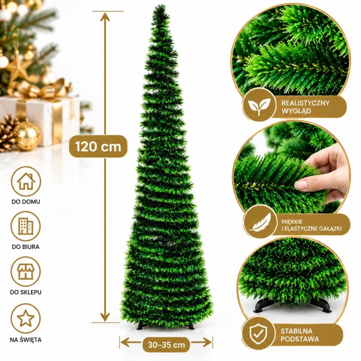 Choinka sztuczna 120 cm slim – wąska stożkowa zielona