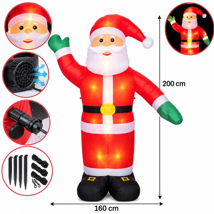 Dmuchany Mikołaj XXL 200 cm z podświetleniem LED – dekoracja świąteczna