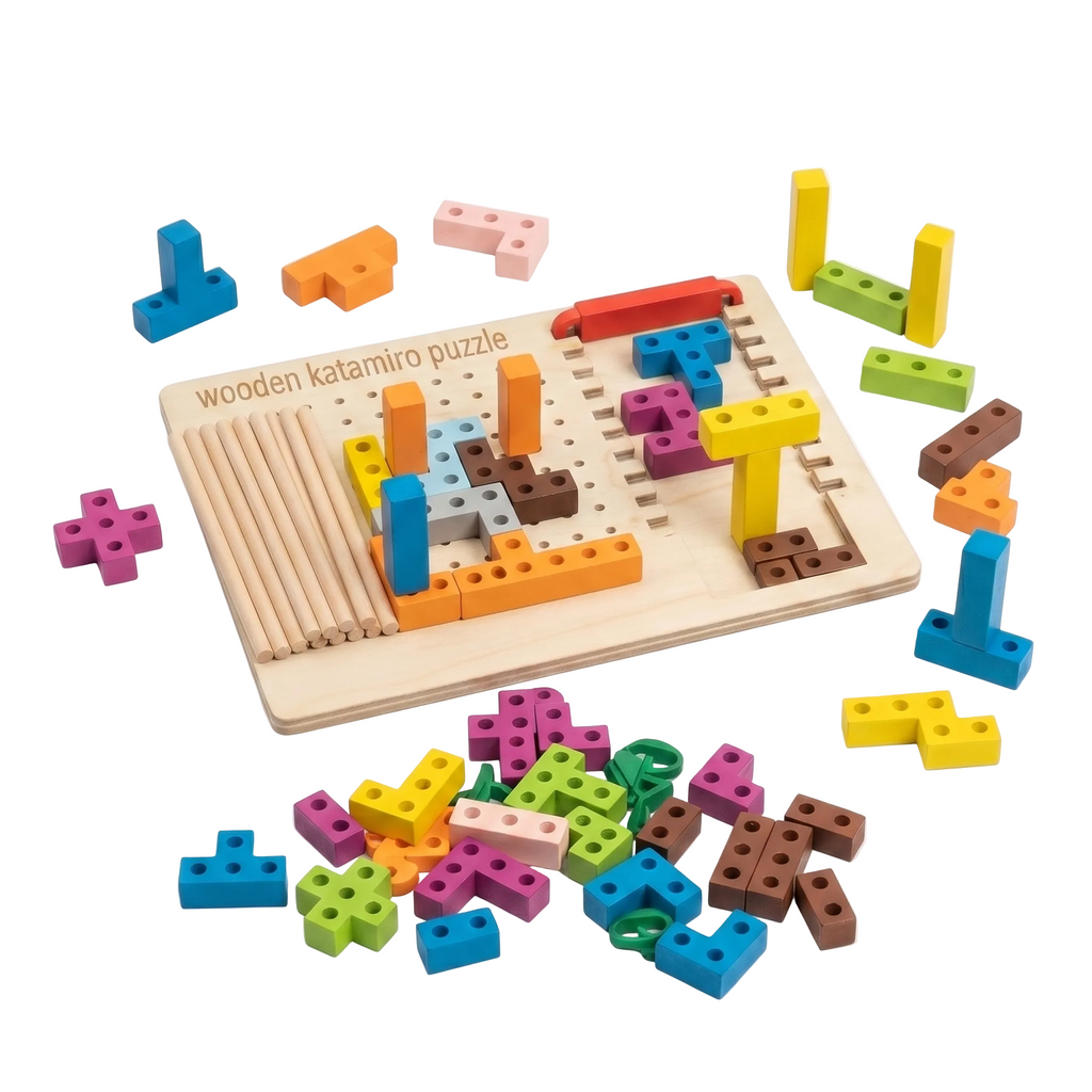 Drewniane klocki Tetris Montessori puzzle edukacyjne 3w1 36+
