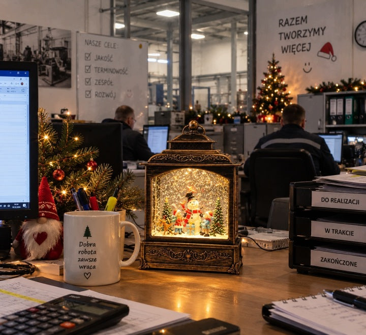 Lampion świąteczny LED 21 cm z muzyką i wirującym śniegiem USB / baterie