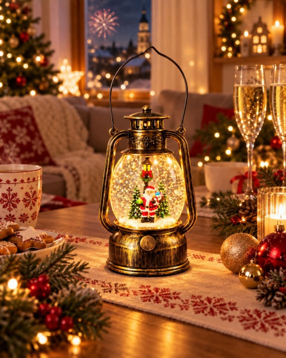 Lampion świąteczny LED 21 cm z muzyką i wirującym śniegiem USB / baterie