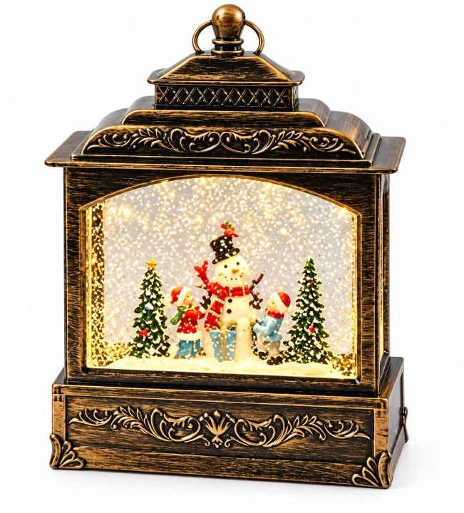 Lampion świąteczny LED 21 cm z muzyką i wirującym śniegiem USB / baterie