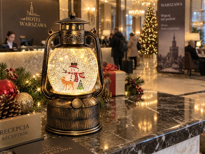 Lampion świąteczny LED 21 cm z muzyką i wirującym śniegiem USB / baterie