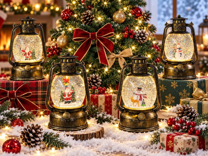Lampion świąteczny LED 21 cm z muzyką i wirującym śniegiem USB / baterie