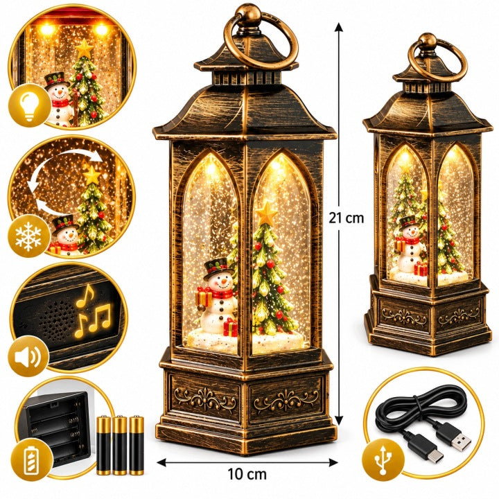 Lampion świąteczny LED 21 cm z muzyką i wirującym śniegiem USB / baterie