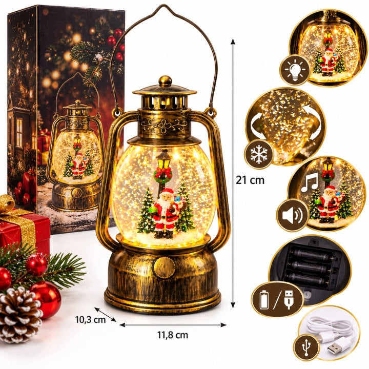 Lampion świąteczny LED 21 cm z muzyką i wirującym śniegiem USB / baterie