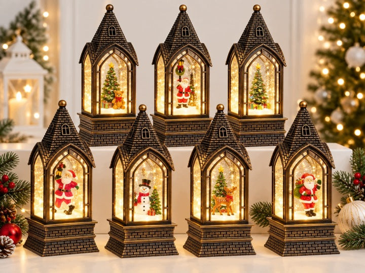 Lampion świąteczny LED 22 cm z muzyką i wirującym śniegiem USB / baterie