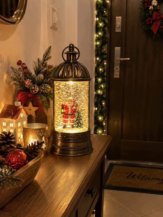 Lampion świąteczny LED 23 cm z muzyką i wirującym śniegiem USB / baterie