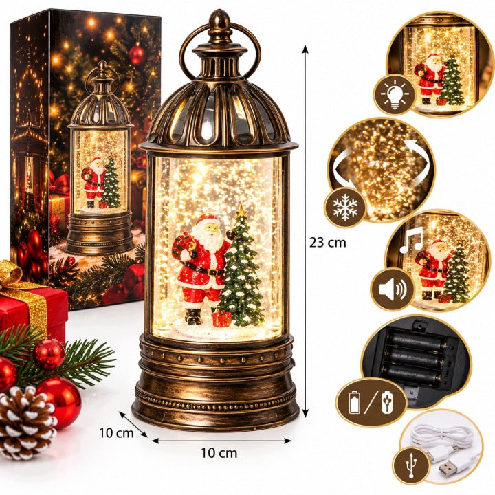 Lampion świąteczny LED 23 cm z muzyką i wirującym śniegiem USB / baterie