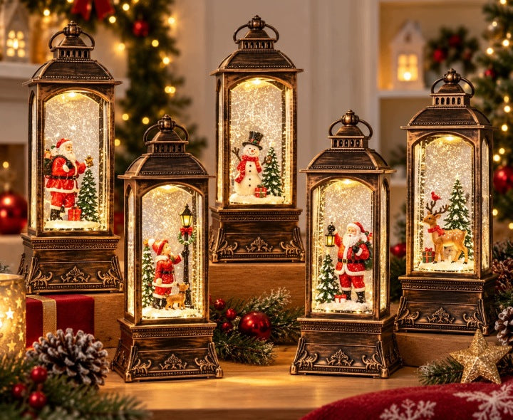 Lampion świąteczny LED 28 cm z muzyką i wirującym śniegiem USB / baterie