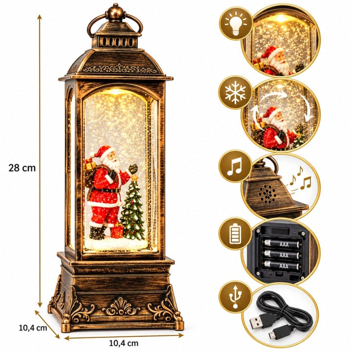 Lampion świąteczny LED 28 cm z muzyką i wirującym śniegiem USB / baterie