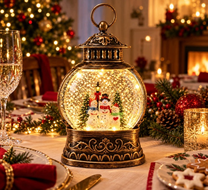 Lampion świąteczny LED 29 cm z muzyką i wirującym śniegiem USB / baterie
