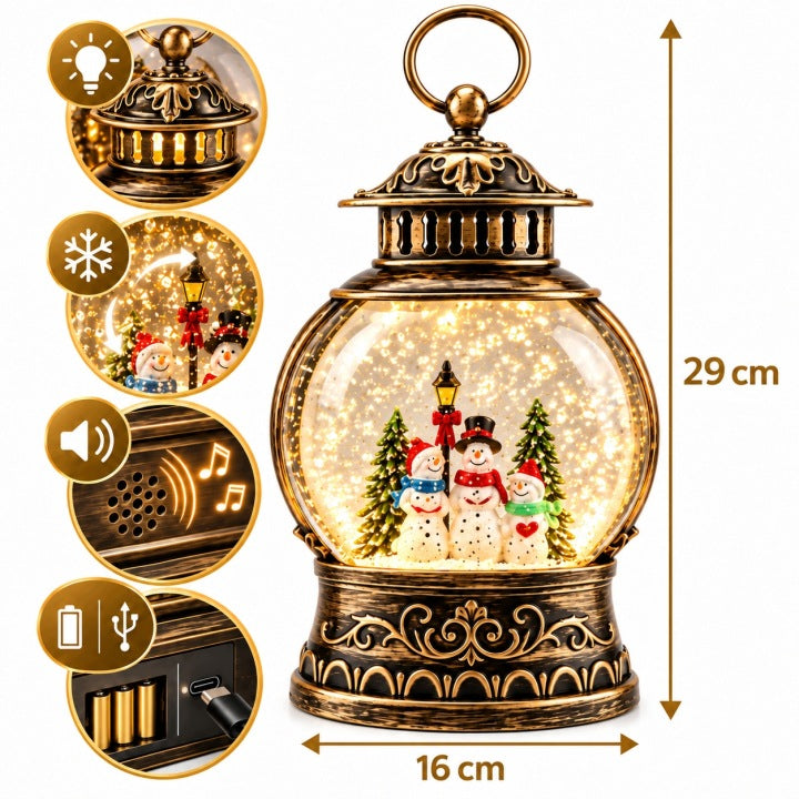 Lampion świąteczny LED 29 cm z muzyką i wirującym śniegiem USB / baterie