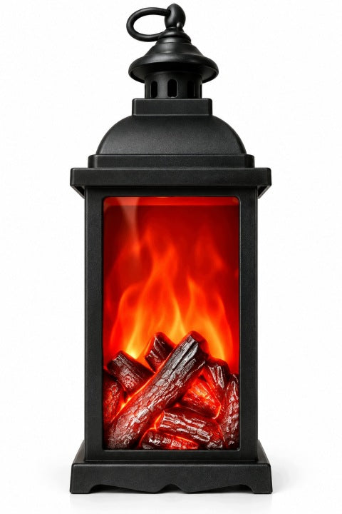Latarnia dekoracyjna LED 34 cm z efektem kominka – czarna USB / baterie
