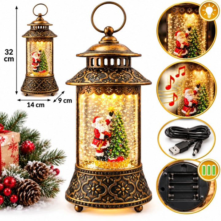 Latarnia świąteczna LED 32 cm z muzyką i wirującym śniegiem USB / baterie