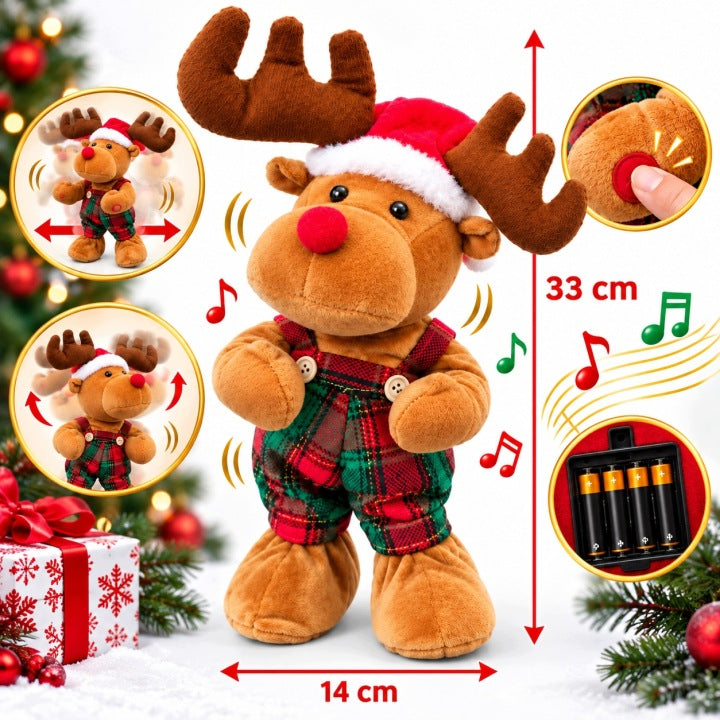 Chodzący i tańczący Renifer 33 cm z muzyką – ruchoma figurka świąteczna