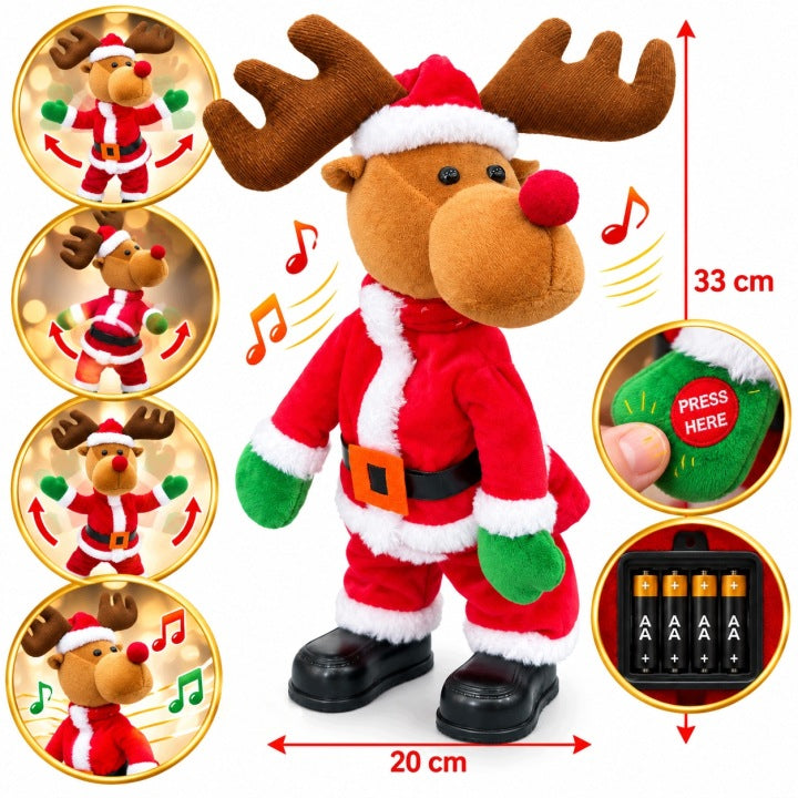 Tańczący Renifer 33 cm z muzyką – ruchoma figurka świąteczna