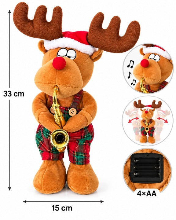 Tańczący Renifer z saksofonem 33 cm – muzyczny jazz