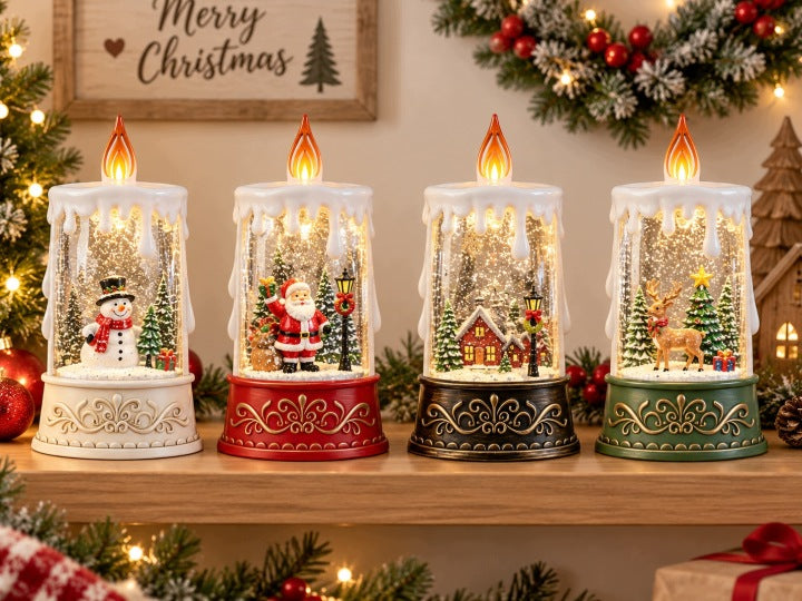 Świeca świąteczna LED 23,5 cm z muzyką i wirującym śniegiem USB / baterie