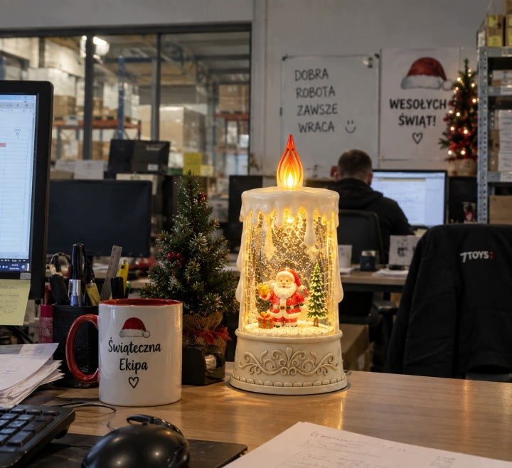 Świeca świąteczna LED 23,5 cm z muzyką i wirującym śniegiem USB / baterie