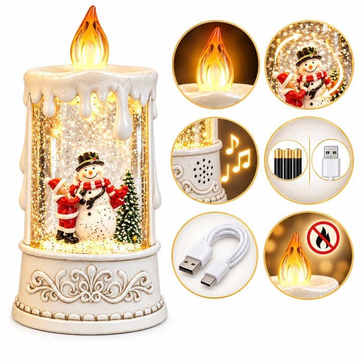 Świeca świąteczna LED 23,5 cm z muzyką i wirującym śniegiem USB / baterie