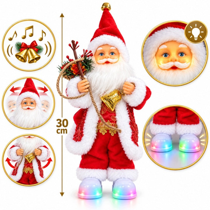 Tańczący Mikołaj 30 cm Jingle Bells LED – ruchoma głowa i ręce