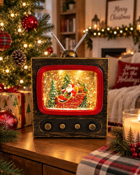 Telewizor świąteczny retro LED 23 cm z muzyką i wirującym śniegiem USB / baterie