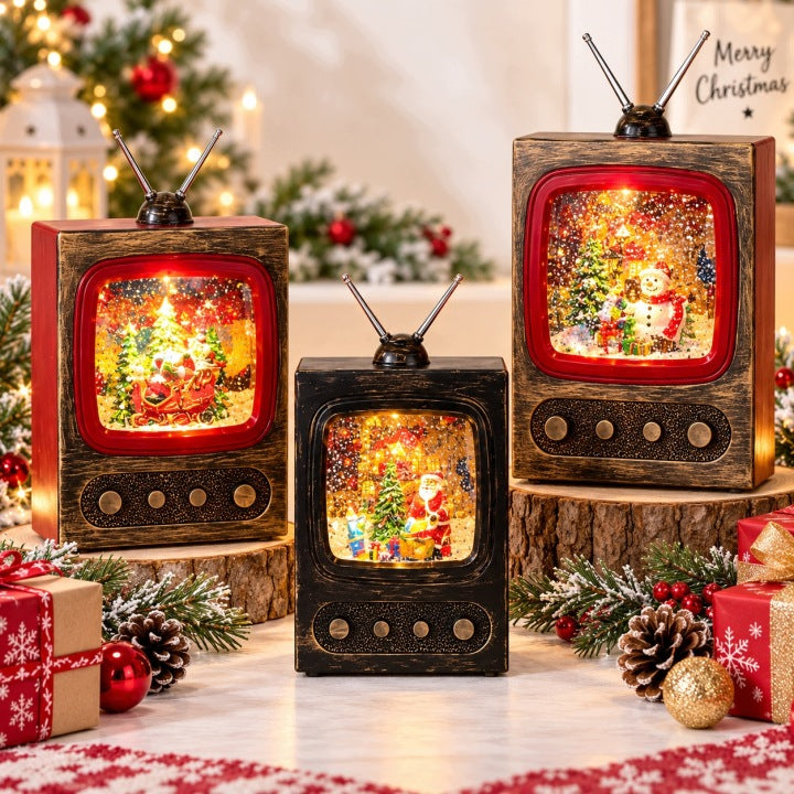 Telewizor świąteczny retro LED 23 cm z muzyką i wirującym śniegiem USB / baterie
