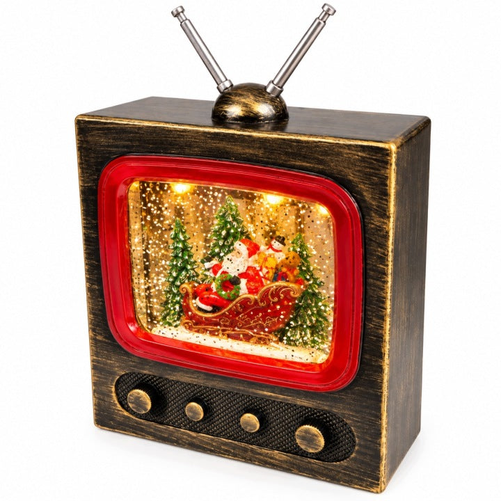 Telewizor świąteczny retro LED 23 cm z muzyką i wirującym śniegiem USB / baterie