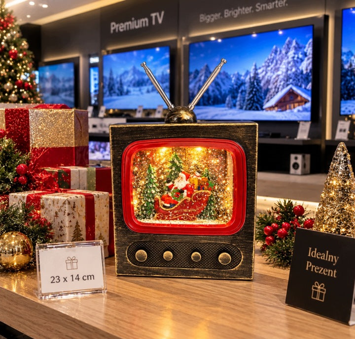 Telewizor świąteczny retro LED 23 cm z muzyką i wirującym śniegiem USB / baterie