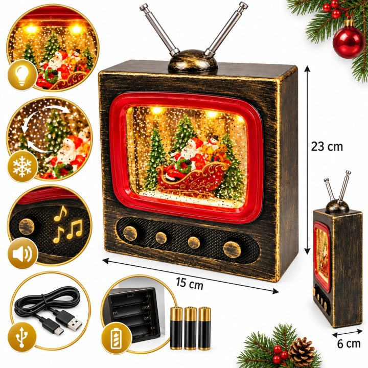 Telewizor świąteczny retro LED 23 cm z muzyką i wirującym śniegiem USB / baterie