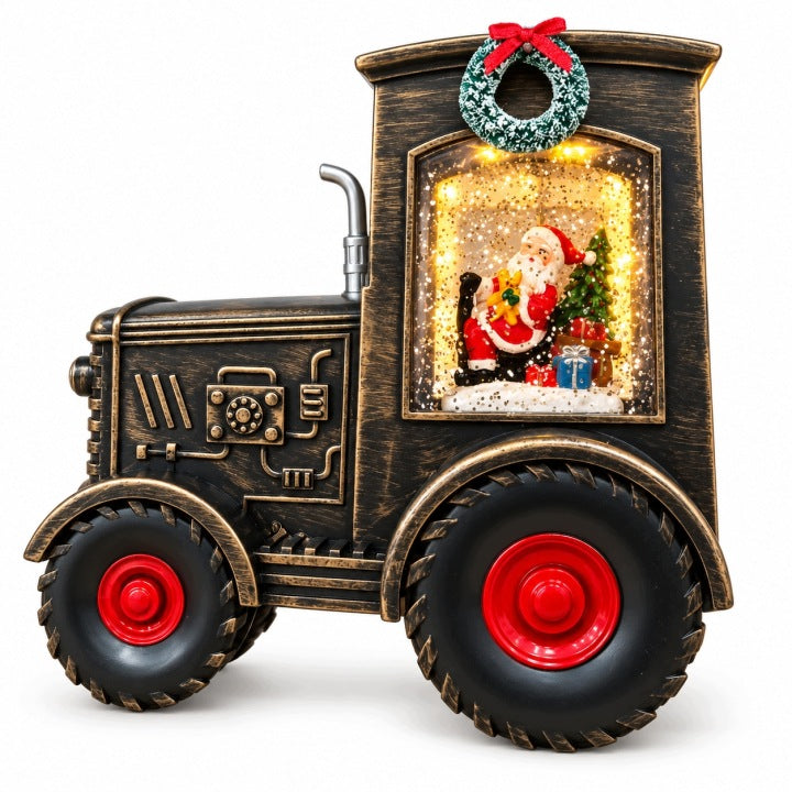 Traktor świąteczny LED 17 cm z muzyką i wirującym śniegiem USB / baterie