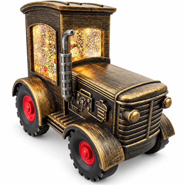 Traktor świąteczny LED 17 cm z muzyką i wirującym śniegiem USB / baterie