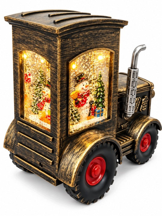Traktor świąteczny LED 17 cm z muzyką i wirującym śniegiem USB / baterie