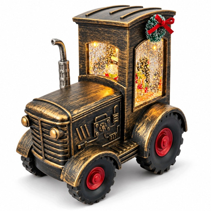 Traktor świąteczny LED 17 cm z muzyką i wirującym śniegiem USB / baterie